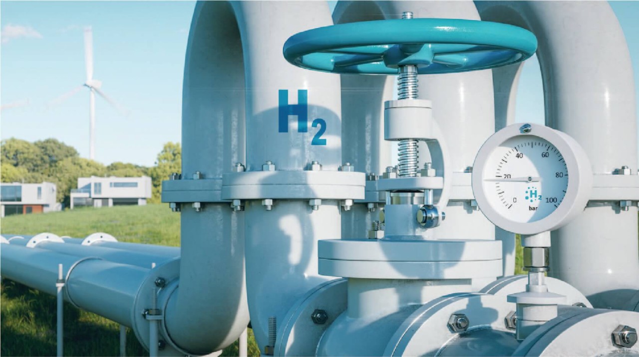 Stock image showing pipes carrying hydrogen