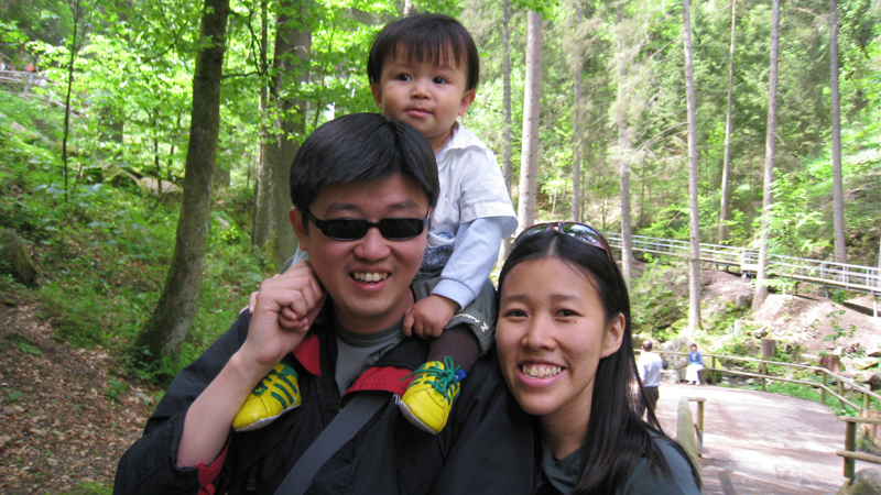 Faith with her husband and son during a 2008 hiking trip in Switzerland. 