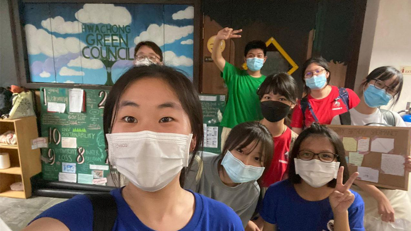 Raphael (pictured back centre in green) with fellow Green Council members during his junior college years, where his passion for sustainability and energy deepened.