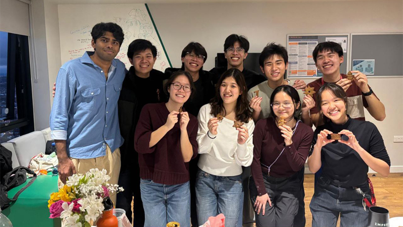 International friendships flourishing at Imperial College, with Raphael among his diverse group of peers (pictured second from left in the back row).