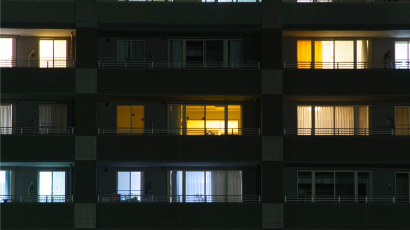Lights on in apartments